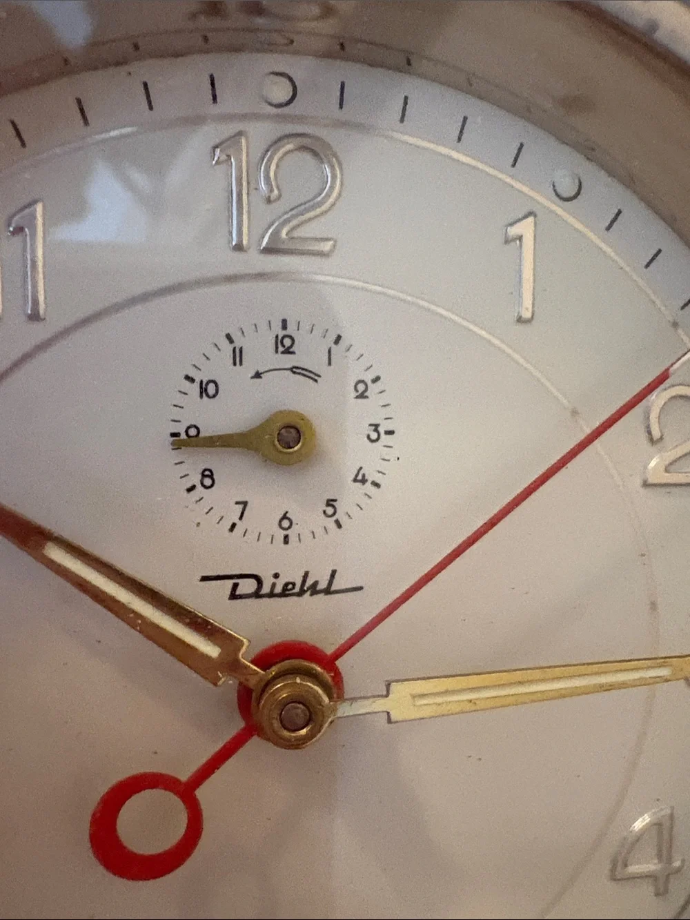 Vintage Diehl White and Silver Alarm Clock